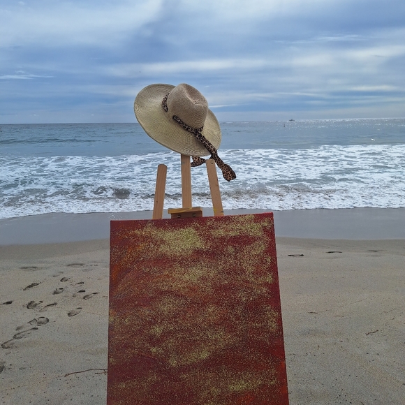 Acrylic Painting On Canvas Glowing Gold Red Sunset 24" x 30" - Picture 6 of 11